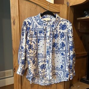 Pinch Blue and White Floral Bandana Print Shirt